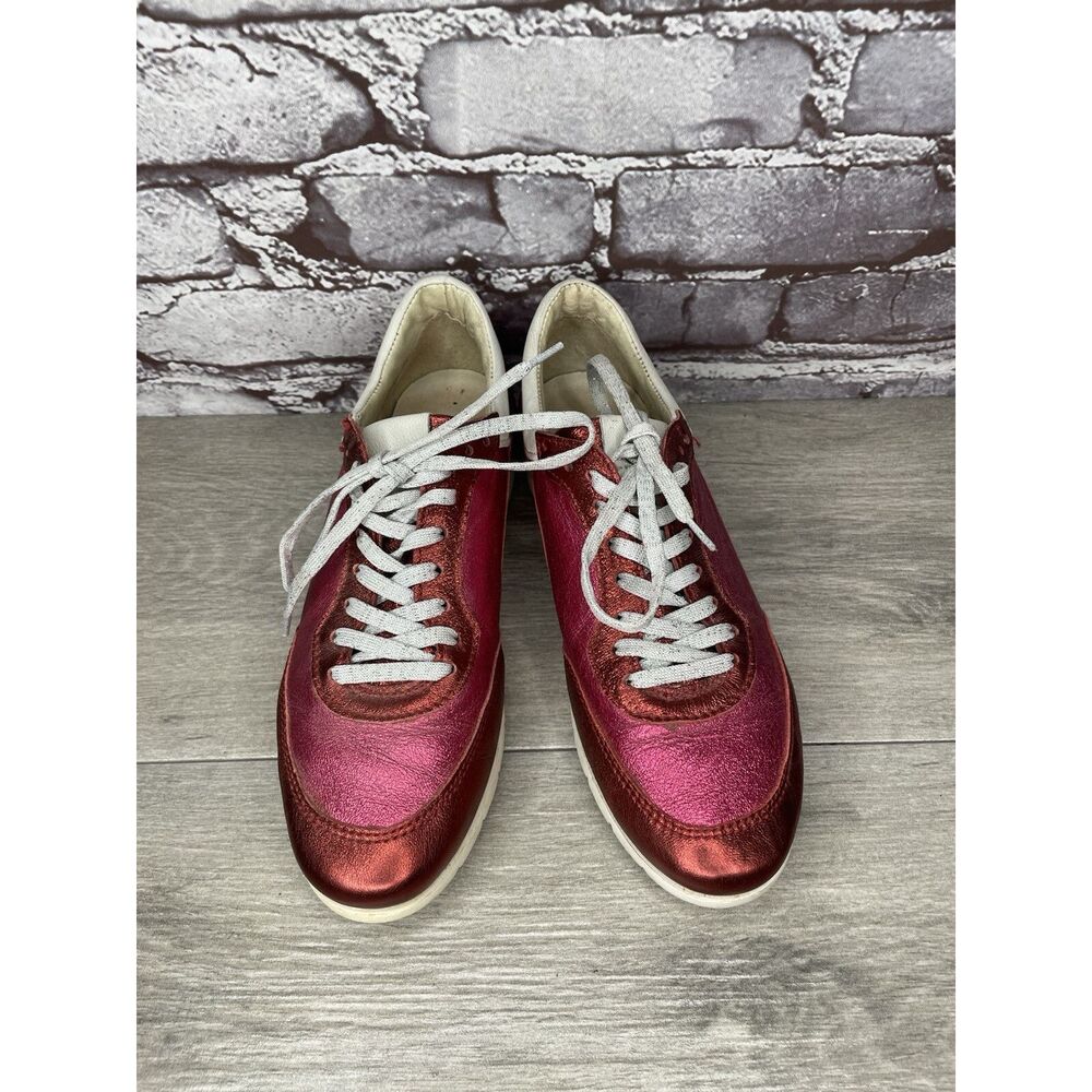 MJUS Pink Metallic Leather Comfort Casual Lace Up Sneakers Women Sz 37EU/6.5M US